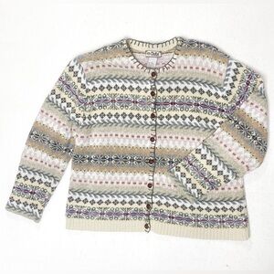 Tiara International Fair Isle Button Front Cardigan Sweater Nordic Pattern Large